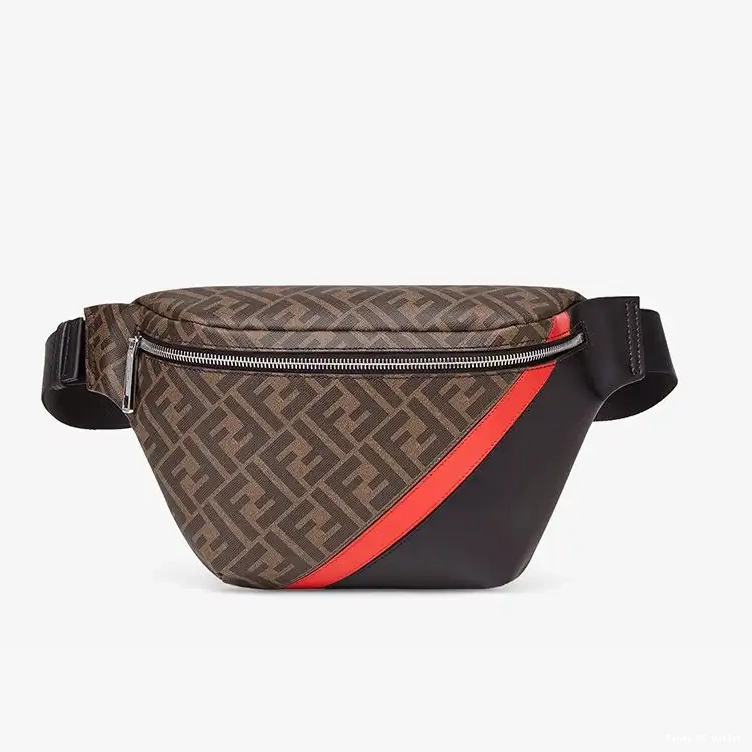Affordable HOT Fabric In Fendi Bag Red Motif Belt Brown FF 0704